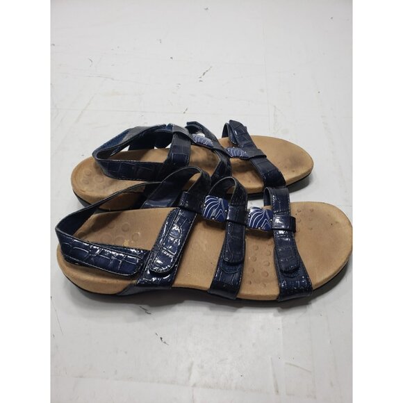 Vionic Amber Women’s Navy Blue Crocodile Embossed Pattern Backstrap Sandal Sz 9 - Picture 2 of 9